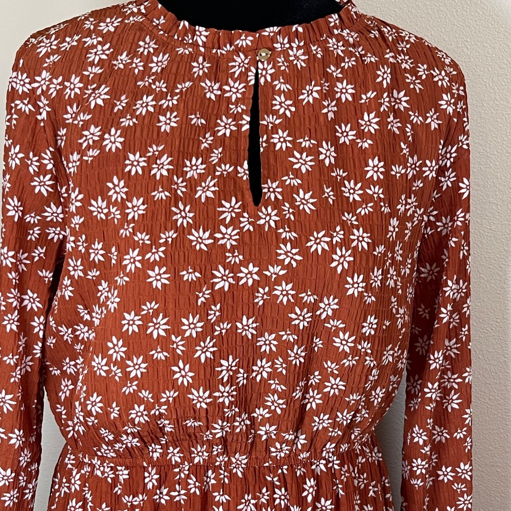 Loft Women's Sz M Burnt Orange‎ Tiered Madi Dress with Keyhole Opening - Picture 3 of 16